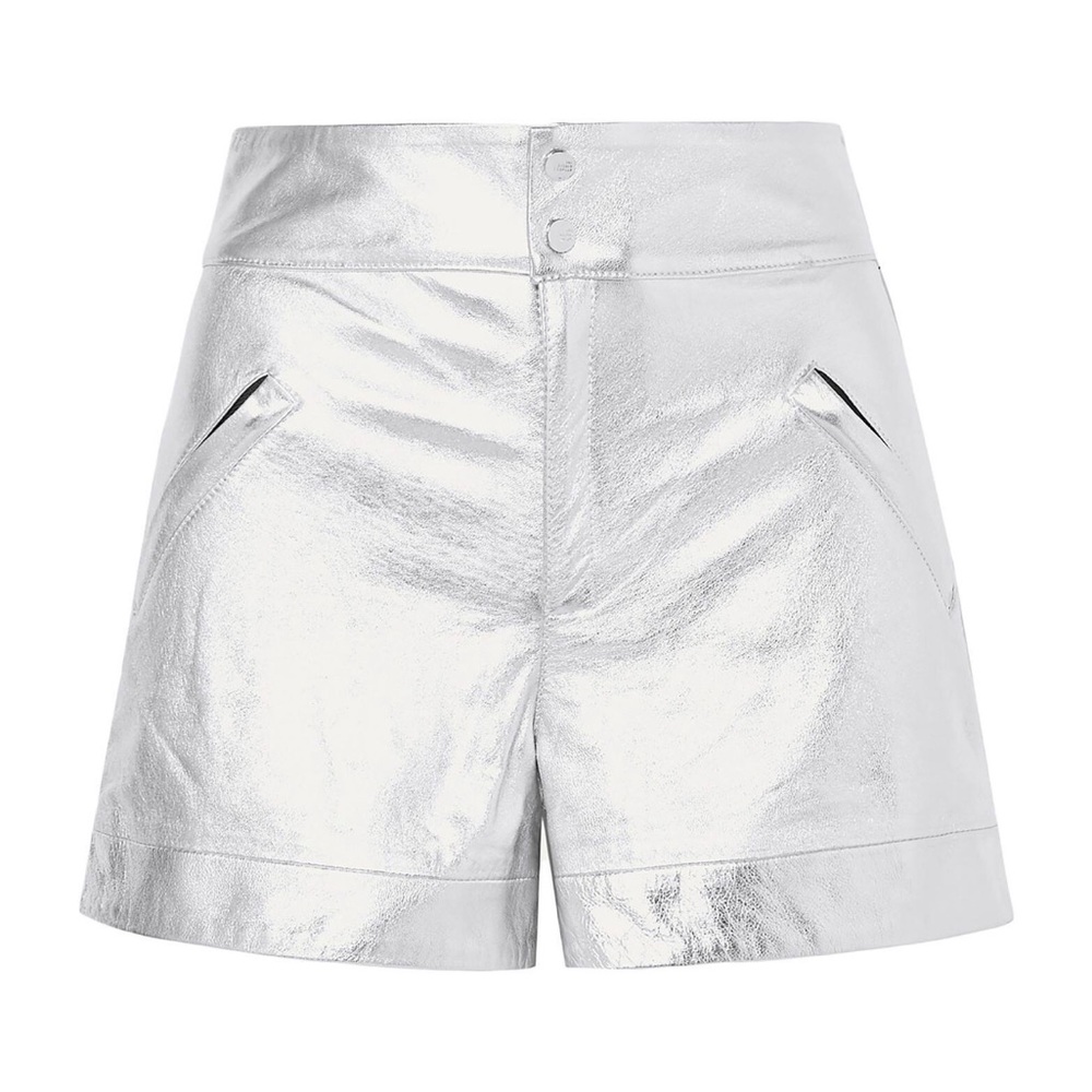 The Mighty Company Metallic Lamb Leather Shorts Silver Medium